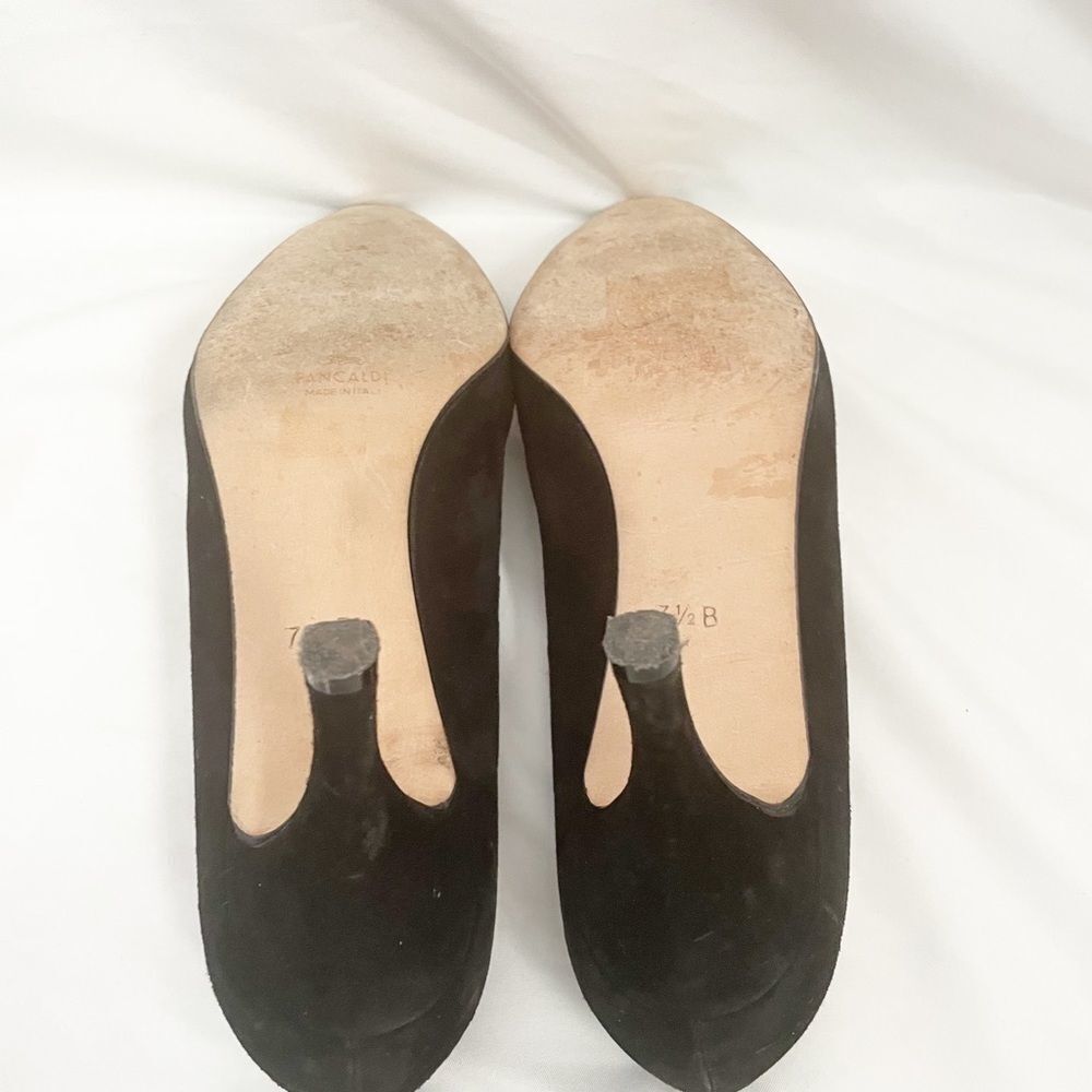 Pancaldi Black Suede Embroidered Heels 7.5” - Picture 7 of 9